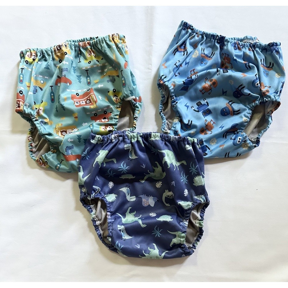 Lot Of 3 Pull-on Diaper Covers Size XL 4T 5T Boy Prints GUC Cars Robots Dinos